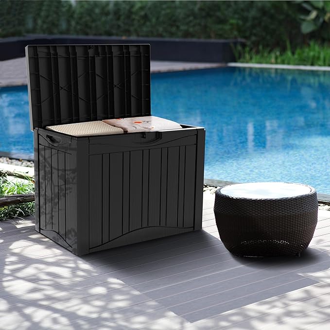 45 Gallon Outdoor Storage Box Waterproof Lockable Resin Deck Box Large, Patio Storage Bin for Pool Accessories Cushion Furniture, Garden Tools, UV-Resistant Outside Delivery Black-Ruum Studio Home
