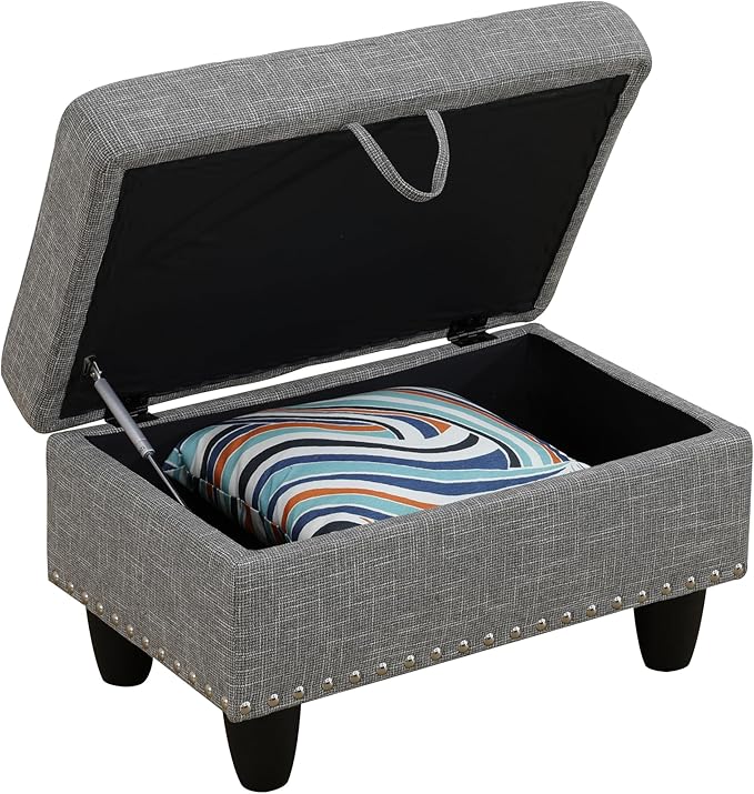 Ottoman Rectangular Storage Ottoman Bench, Flannel Footrest Stool Footstool with Lid for Living Room, Bedroom, Entryway, Gray, 29.1"x18.9"x17.3"-Ruum Studio Home