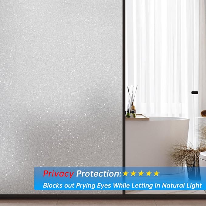 Frosted Glass Window Privacy Film Decorative, Bathroom Privacy Film for Glass Windows Cover, Static Cling, Removable, Reusable, Anti-UV, Anti-Glare, Heat Blocking,(Flash Point Pure, 45.2×157.4Inch)-Ruum Studio Home