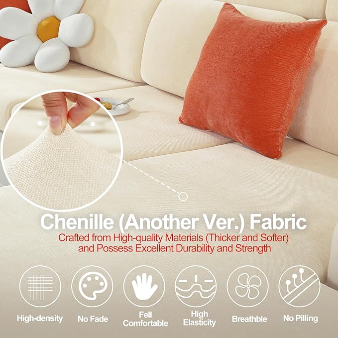 Individual Couch Cushion Covers, Stretch Sectional Couch Covers for L Shaped Sofa, Softer Chenille Sofa Covers for 2 Couch Cushions, Non-Slip Seat Slipcover Protector (2 Piece, Beige)-Ruum Studio Home