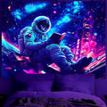 BVBOX Astronaut Space Blacklight Tapestry 79"x59", UV Reactive Astronaut Reading Universe Galaxy Planet Glow in Dark Tapestries, Black Light Neon Upright Poster Wall Hanging Backdrop Decor for Bedroom Living Room-Ruum Studio Home