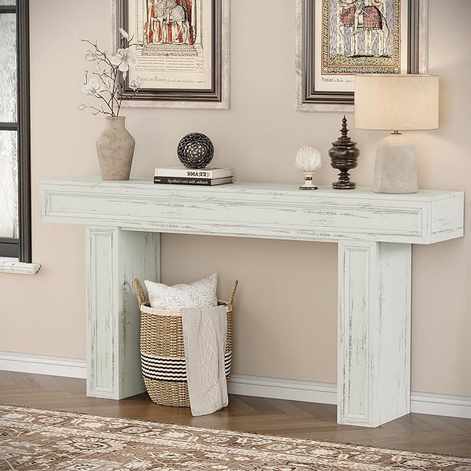 Rresyet 63 Inch Long Console Table, Sofa Table Behind Sofa, Wooden Entryway Table, Farmhouse Entryway Table for Entry, Hallway, Living Room (White)-Ruum Studio Home