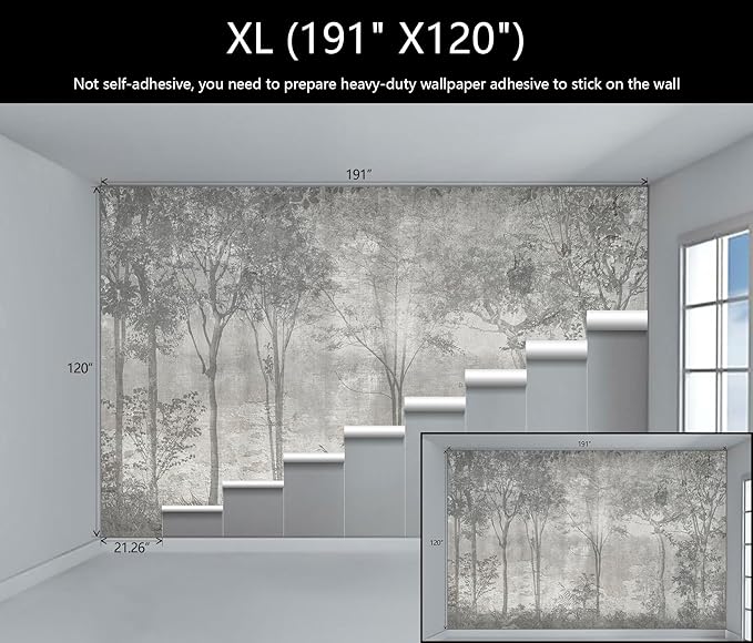 WFBHUA-Vintage Forest Woodland Mural Wallpaper Gray Old Wall Tree Wallpaper for Bedroom Living Room(Not Peel and Stick)-Ruum Studio Home
