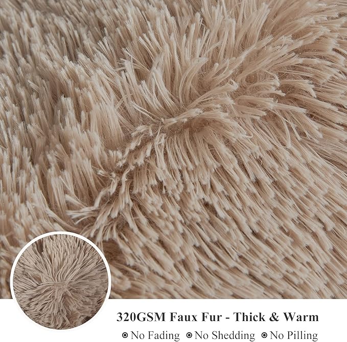 XeGe Luxury Faux Fur Throw, Soft 50x60 Fluffy Blanket, Shaggy Plush Decorative Couch Blanket, Winter Fall Cute Fuzzy Furry Lap Throw for Office Bedroom Living Room Khaki-Ruum Studio Home