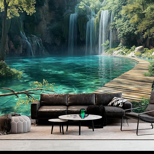 BSFHH Nature Tapestry Forest Tree Sea Cave Wall Hanging, Stream Through Rainforest Landscape Wall Art Tapestry for Bedroom Living room (Waterfall, 90"×70", Unframed)-Ruum Studio Home