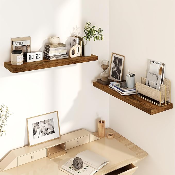 30 Inch Floating Shelves, Rustic Floating Wall Shelves 8 Inch Deep, 30 x 8 Floating Shelves for Home Decor, Deep Storage Shelves for Kitchen, Bathroom, Living Room, Rustic Brown Color, Set of 2-Ruum Studio Home
