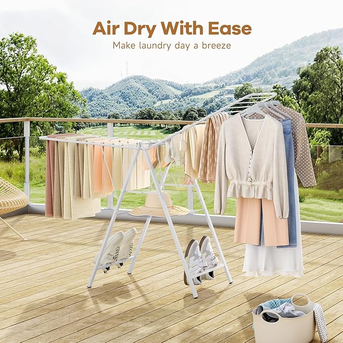 APEXCHASER Drying Rack for Clothing Foldable, Metal Laundry Rack Collapsible, Ultra Thin Gullwing Clothes Airer with Adjustable Height for Towel Baby Clothes Indoor Outdoor Laundry Room, White-Ruum Studio Home