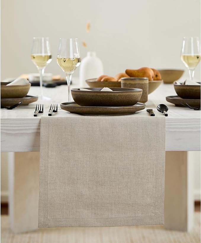 Solino Home Linen Natural Table Runner 60 Inches - 100% Pure Linen Short Table Runner 14 x 60 Inch Ideal for Dresser and Coffee Tables - Fall, Autumn, Thanksgiving - Fete-Ruum Studio Home