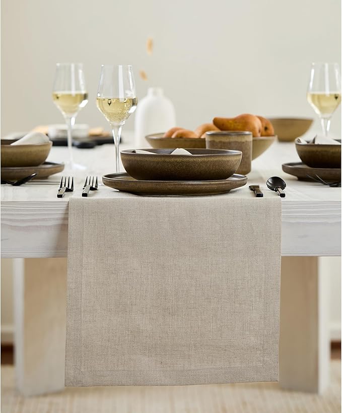 Solino Home Linen Natural Table Runner 48 Inches - 100% Pure Linen Small Table Runner 14 x 48 Inch Ideal for Dresser and Coffee Tables - Fall, Autumn, Thanksgiving - Fete-Ruum Studio Home