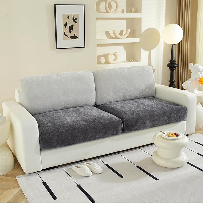 Couch Cushion Covers for L Shaped Sectional Sofa – Softer Chenille Sofa Covers Washable, Non-Slip Stretch Couch Covers & Individual Seat Cushion Slipcovers (2 Piece, Dark Grey)-Ruum Studio Home