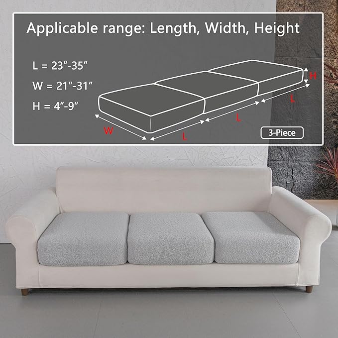 Couch Cushion Covers for Sectional Sofa, Stretch Soft Sofa Slipcovers Washable Wear-Resistant Universal Furniture Protector for Living Room(3 Seaters Covers, Light Gray)-Ruum Studio Home