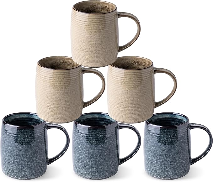 GBHOME Large Ceramic Coffee Mugs Set of 6, 18oz Handmade Stoneware Coffee Mugs Set for Latte/Cappuccino/Hot Cocoa, Dishwasher & Microwave Safe, Multi-Color-Ruum Studio Home
