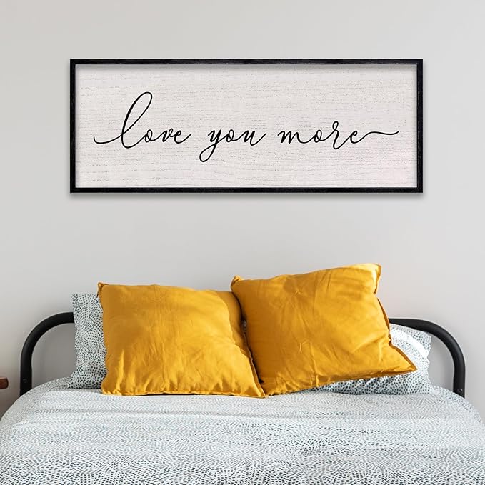 LuZhiQiang Love You More Sign Wall Decor 40"x15" for Master Bedroom Above Over Bed Large Simple Wood Framed Hanging Wall Art (Black)-Ruum Studio Home
