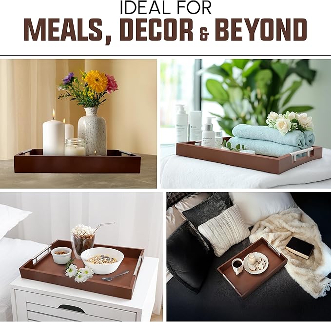 Acacia Wood Serving Tray with Handles - 17" x 13" Rectangular, Decorative Ottoman Tray for Living Room, Coffee Table, Breakfast in Bed, Candle Display-Ruum Studio Home