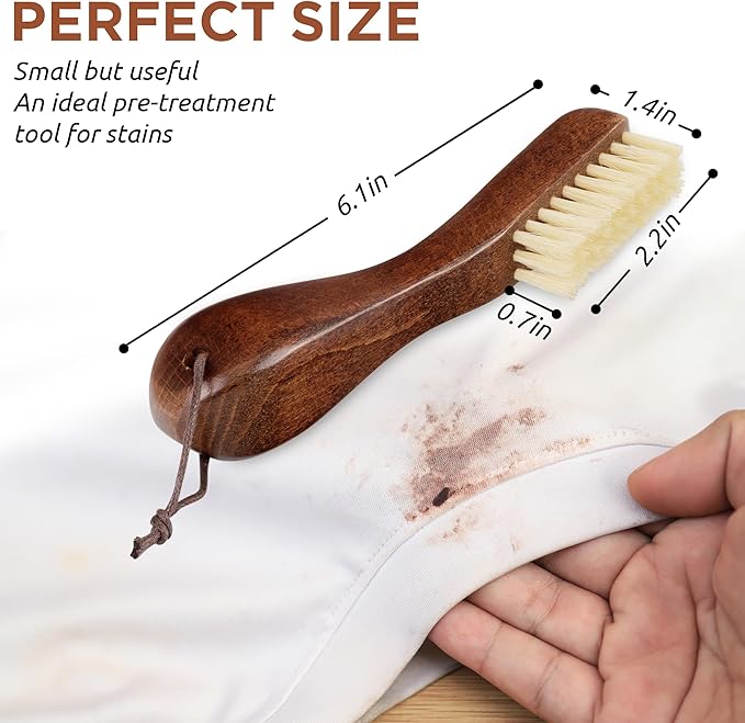 TAKAVU Stain Brush, Laundry Brush for Stain Removal, Natural Boar Bristle Cleaning Brush with Ergonomic Handle, Suitable for Delicate Fabrics Without Damage, Perfect Laundry, Shoes, Boots, Home-Ruum Studio Home