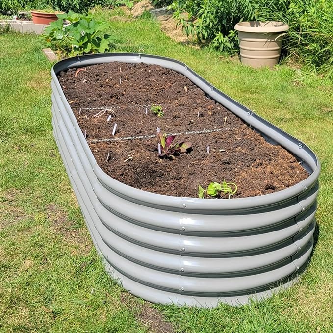 1 Pack 8x3x1.5FT Galvanized Raised Garden Bed Kit Oval Metal Ground Planter Box Outdoor Bottomless Planter Raised Beds for Vegetables Flowers Herbs Fruits, Gray-Ruum Studio Home