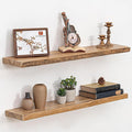 Floating Shelves for Wall, 36" Live Edge Solid Elm Wood Floating Shelf, Wall-Mounted Display Shelves with Invisible Heavy-Duty Metal Bracket, Floating Shelf for Kitchen (Natural, Set of 2)-Ruum Studio Home