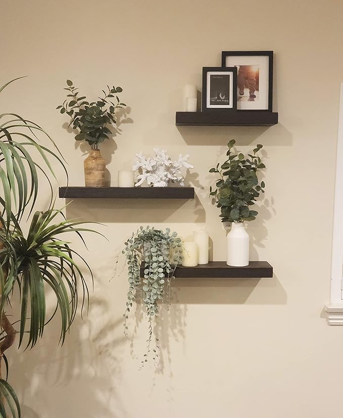 joelsantiques 24 Inch Wooden Floating Shelves for Wall - 24x6x2 in - Made of Natural Wood - Short Heavy Duty Rustic Wall Shelves for Bedroom - Perfect for Bathroom, Kitchen - Mocha-Ruum Studio Home