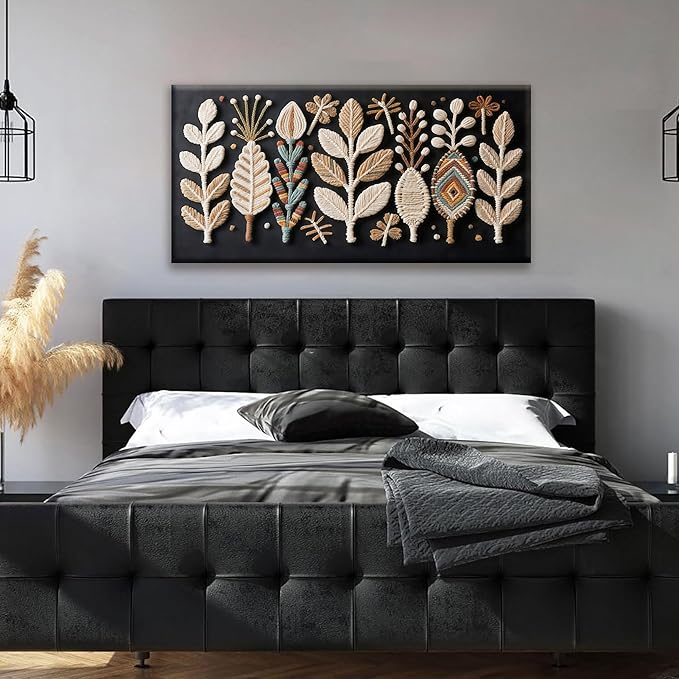 Tsomzxng Boho Black Wall Art Modern Wall Art Bohemian Feather Canvas Wall Art Decor For Apartment Dorm Living Room Bedroom Nursery Backdrop Home Wall Decor20 W X 40" L-Ruum Studio Home