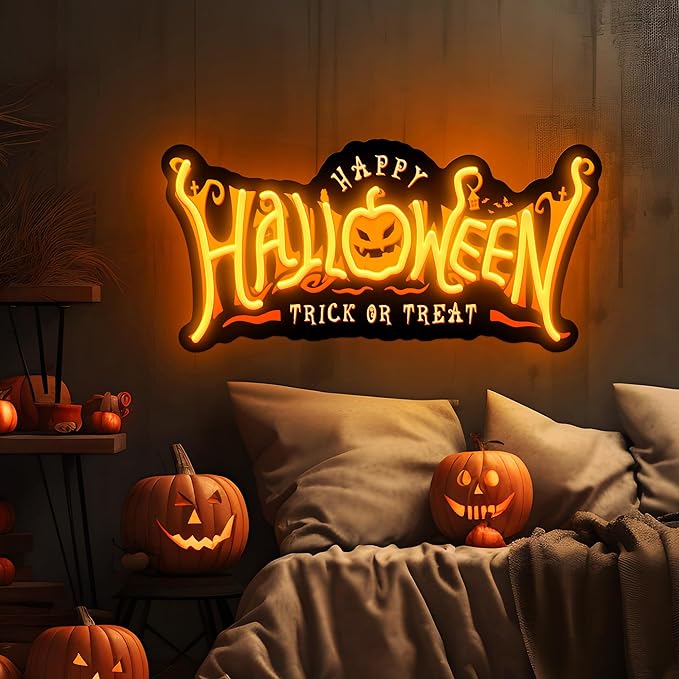 SELICOR Happy Halloween Neon Signs for Wall Decor,Halloween Pumpkin Neon Light Sign,USB Powered Light Up Acrylic LED Sign With Hooks for Bedroom,Kids Room,Living Room,Bar,Party,Halloween Decor-Ruum Studio Home