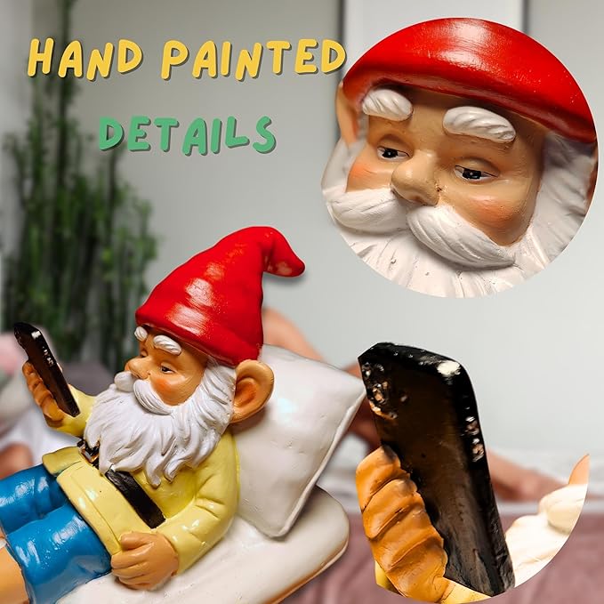 Relaxing Pool Gnome with Smartphone - 5.6" Heavy Resin Garden Statue - Weather-Resistant Funny Lawn Ornament - Summer Patio Decor - Unique Housewarming Gift-Ruum Studio Home