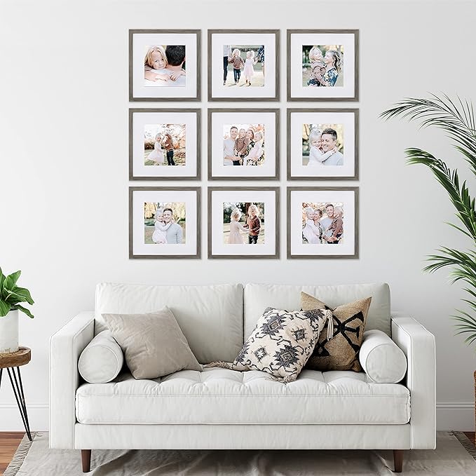 Sheffield Home 9 Piece Gallery Wall Frame Set, 12x12 Inch, Natural-Ruum Studio Home
