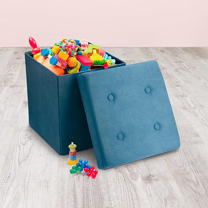 Sorbus Folding Ottoman - Foot Rest Cube, Bedroom Bench, Coffee Table, Shoe Storage, Foot Stool, Pouf - Teal Blue Suede Velvet-Ruum Studio Home