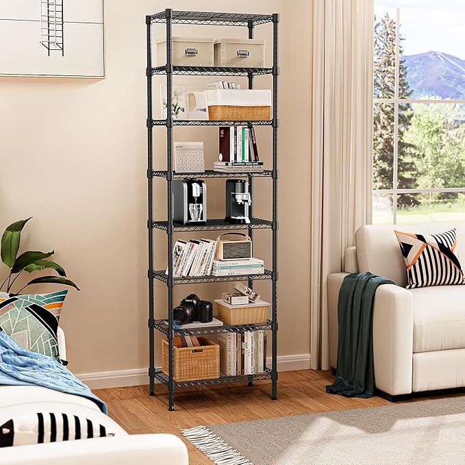 8 Tier 2000 lbs Storage Rack Metal Wire Shelving Unit, Storage Standing Shelf Organizer for Laundry Bathroom Kitchen Pantry Closet Garage Basement Utility Room, Black 13.8" D x 23.6" W x 79.5" H-Ruum Studio Home
