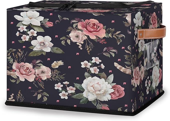 Rectangular Storage Baskets for Shelves - Waterproof Foldable Laundry Basket, Nursery Hamper, Reusable Toy Bin for Organizing Toys, Books, Clothes, Closet 14"x10.2" x10.4" (Flowers)-Ruum Studio Home