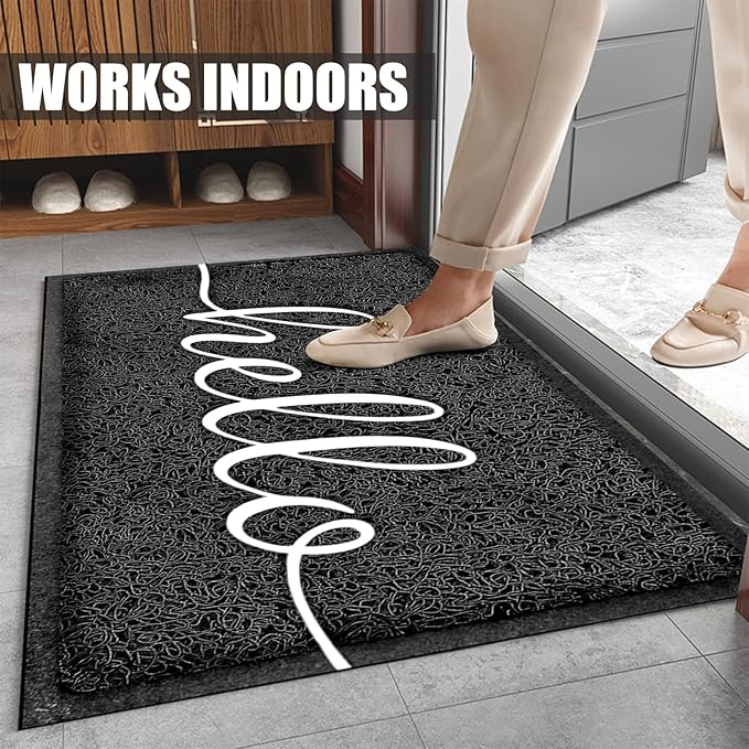 Door Mat, Durable Welcome Mat Low Profile Floor Mat Front Doormat Non Slip Mats Entrance Rectangular Doormat, for Entryway, Patio, High Traffic Areas (30"x17.5",Black)-Ruum Studio Home