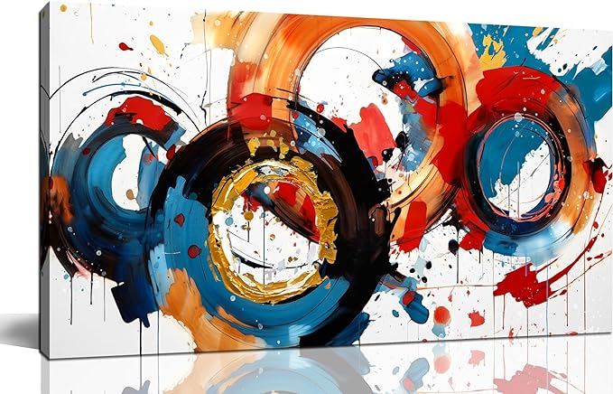 Abstract Wall Art Large Canvas Prints Modern Living Room Bedroom Home Office Wall Decor Framed Colorful Circle Abstract Picture Ready to Hang Size 20x40-Ruum Studio Home