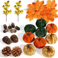 Artmag Fabric Pumpkins Set Decor, 25 PCS Fall Artificial Maple Leaves, Harvest Pumpkins, Acorns, Pine Cones and Orange Berry Stems Decorations for Fall Thanksgiving Table Home-Ruum Studio Home