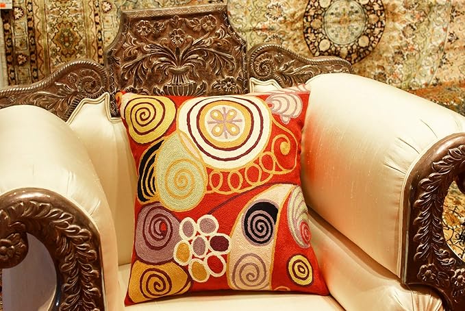 Hilma Al Klint Red Pillow Cover Modern Red Pillowcase Abstract Chair Cushion Accent Throw Pillowsham Mid Century Chair Cushions Hand Embroidered Wool Size 18x18-Ruum Studio Home