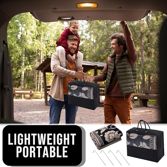 OLANLY Waterproof Outdoor Rug 6x9 ft, Outdoor Plastic Straw Rug with Flower Pattern, Reversible RV Mat for Patio, Camping, Balcony, Deck, Backyard, Black & Beige-Ruum Studio Home