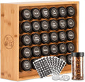 AllSpice Spice Rack Organizer, Wood, 525 Unique Labels, Countertop or Wall Mount, Includes 30 4oz Jars- Bamboo-Ruum Studio Home