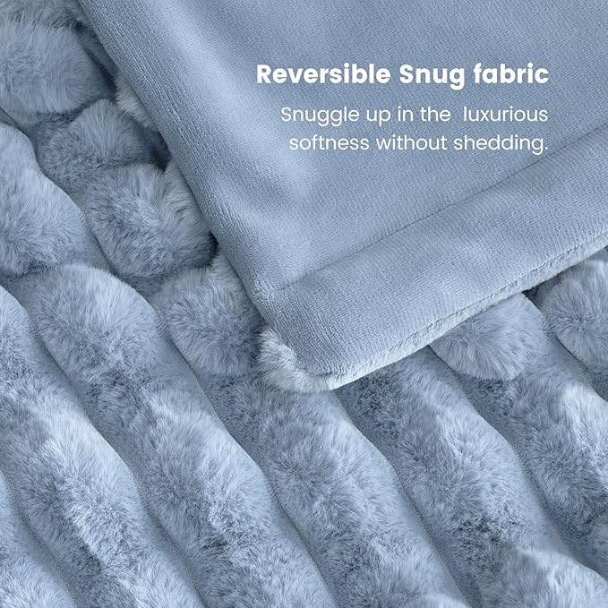 Cozy Bliss Faux Fur Throw Blanket for Couch, Cozy Warm Plush Striped Blanket for Sofa Bedroom Living Room,60 * 80 Inches Light Blue-Ruum Studio Home