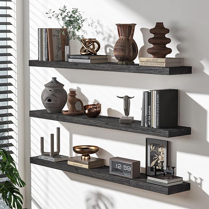 Floating Shelves for Wall, USA-Sourced Fir Wood 48 Inch Wall Shelves Set of 1, Natural Rustic Solid Wooden Floating Shelves Wall Mounted, Nursery Book Storage Shelf, Display Shelf for Bathroom-Ruum Studio Home