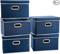 PRANDOM Foldable Storage Bin with Lid [5-Pack] Linen Fabric Decorative Storage Box Organizer Container Basket Cube with Handles Divider for Closet Office Living Room Royal Blue(14.9x9.8x9.8)-Ruum Studio Home