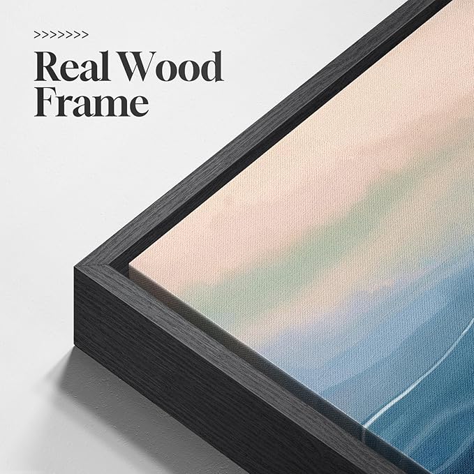 Large Framed Blue Abstract Landscape Wall Art for Living Room, 3 Piece Bright Pastel Canvas Prints Paintings, Modern Minimalist Artwork Watercolor Pictures for Bedroom, Hallway Wall Decor 24x36 In-Ruum Studio Home