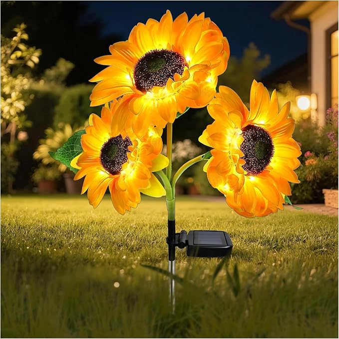 Outdoor Solar Garden Stake Lights,Upgraded LED Solar Powered Light with 3 Sunflower, Waterproof Solar Decorative Lights for Garden, Patio, Backyard (1 Pack 3 Flower)-Ruum Studio Home