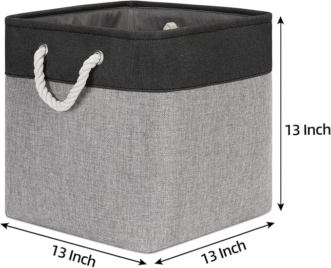 Bidtakay Fabric Cube Storage Bins for Organizing 13x13 Large Storage Baskets Decorative Storage Bins for Home Storage Set of 3 Shelf Organizer Bins for Toy Storage (Black&grey)-Ruum Studio Home
