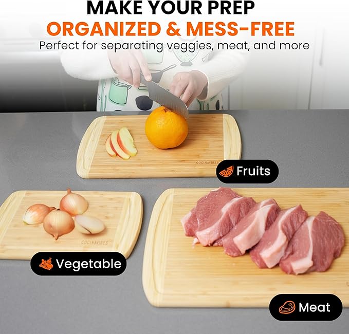 Bamboo Cutting Board Set – Charcuterie & Chopping Boards for Kitchen, Large & Small Sizes, Safe Cutting Boards for Meat, Cheese, Pizza – Home & Kitchen Gift Idea-Ruum Studio Home