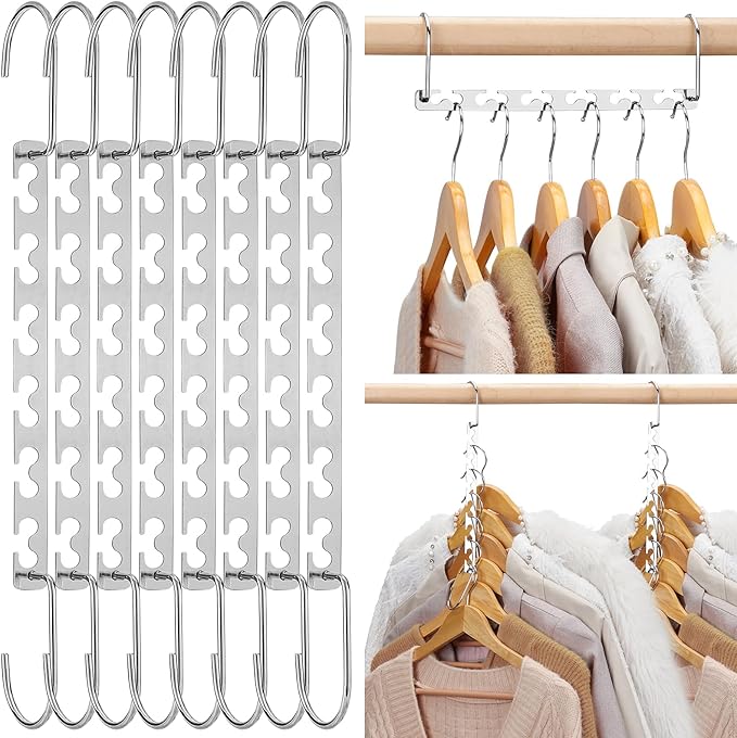 HOUSE DAY 10.5 Inch Closet Space Saving Wardrobe Clothing Magic Hangers Oragnizer Heavy Chrome Hangers, Updated Hook Design Pack of 8-Ruum Studio Home