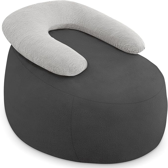 HABUTWAY Bean Bag Chair with U-shaped Pillow for Adult and Kids Big BeanBag Chair with Filling Ultra Soft Faux Fur Couch Chair with Washable Cover for Living Room Bedroom Office, Dark Grey& Light Grey-Ruum Studio Home