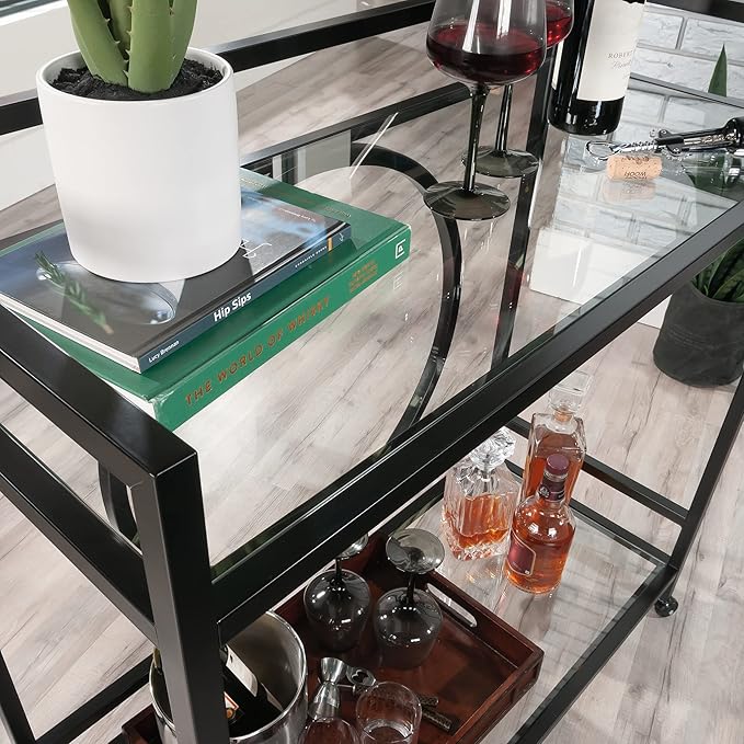 Sauder International Lux Bar Cart, Black Finish-Ruum Studio Home