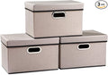 PRANDOM Foldable Storage Bin with Lid [3-Pack] Linen Fabric Decorative Storage Box Organizer Container Basket Cube with Handles Divider for Closet Office Living Room Light Grey(14.9x9.8x9.8)-Ruum Studio Home