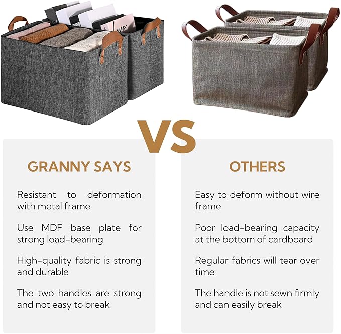 GRANNY SAYS Closet Storage Baskets, Collapsible Fabric Storage Bins with Metal Frame, Clothes Organizer Bins, Large Baskets for Shelves, Dark Gray, 4-Pack-Ruum Studio Home