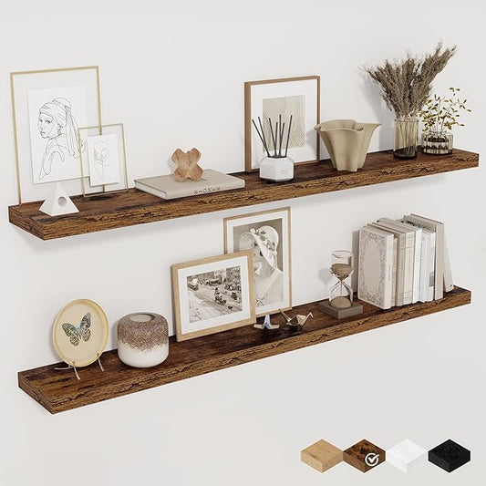 Floating Shelves for Wall, 48 Inch Floating Shelves for Home Decor, Wall Mounted Rustic Wood Shelves, Bathroom, Hanging Deep Shelf for Bedroom, Living Room, Kitchen (Rustic Brown, Set of 2)-Ruum Studio Home