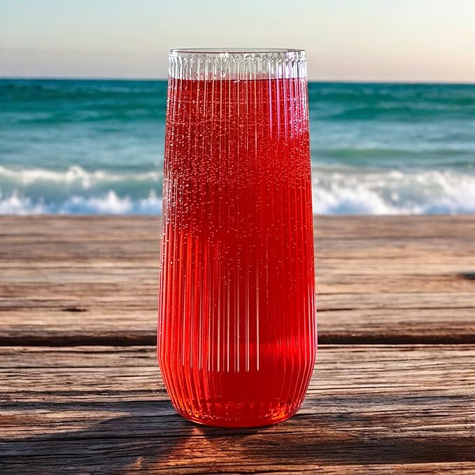 24 Pack Ribbed Ripple Stemless Toasting Glasses, Origami Durable 9 Oz BPA-Free Disposable Plastic Champagne Flutes for Weddings, Bars, Events, and Celebrations (Clear)-Ruum Studio Home