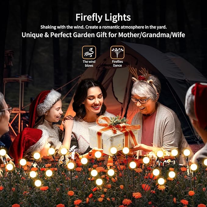 Solar Lights Outdoor Waterproof, 2 Packs 16LED, Solar Garden, Patio, Garden Decor, Patio Decor, Firefly Outdoor, Unique Gifts for Women, Gifts for Grandma-Ruum Studio Home